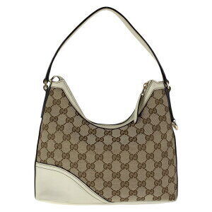 Gucci Shoulder Interlocking Bag White Brown GG Leather Canvas